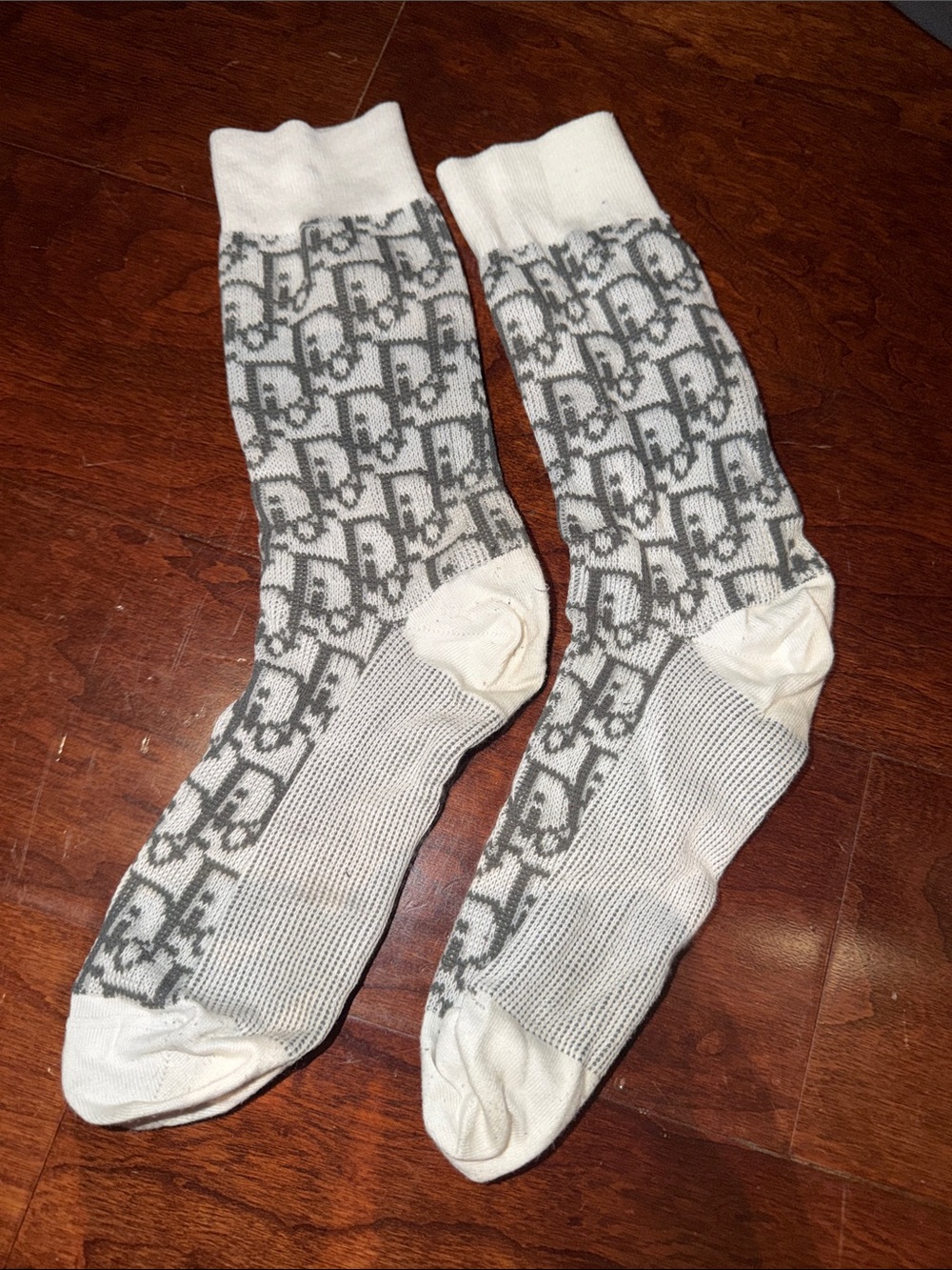 DIOR Gray Patterned Designer Logo Socks - Men's Crew Socks